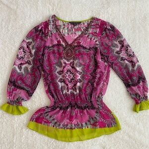 Pink and Green Paisley Beaded Tunic Top